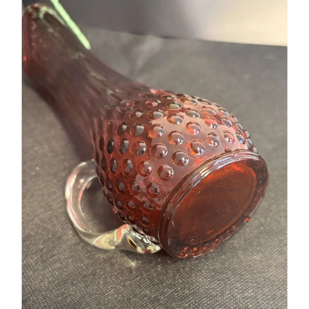 Vintage Kanawha Cranberry Purple Swung Vase Pitcher Hobnail 12”